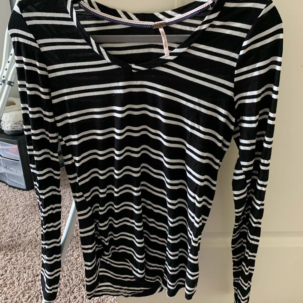 Women’s Poof Black and White Striped Long Sleeve